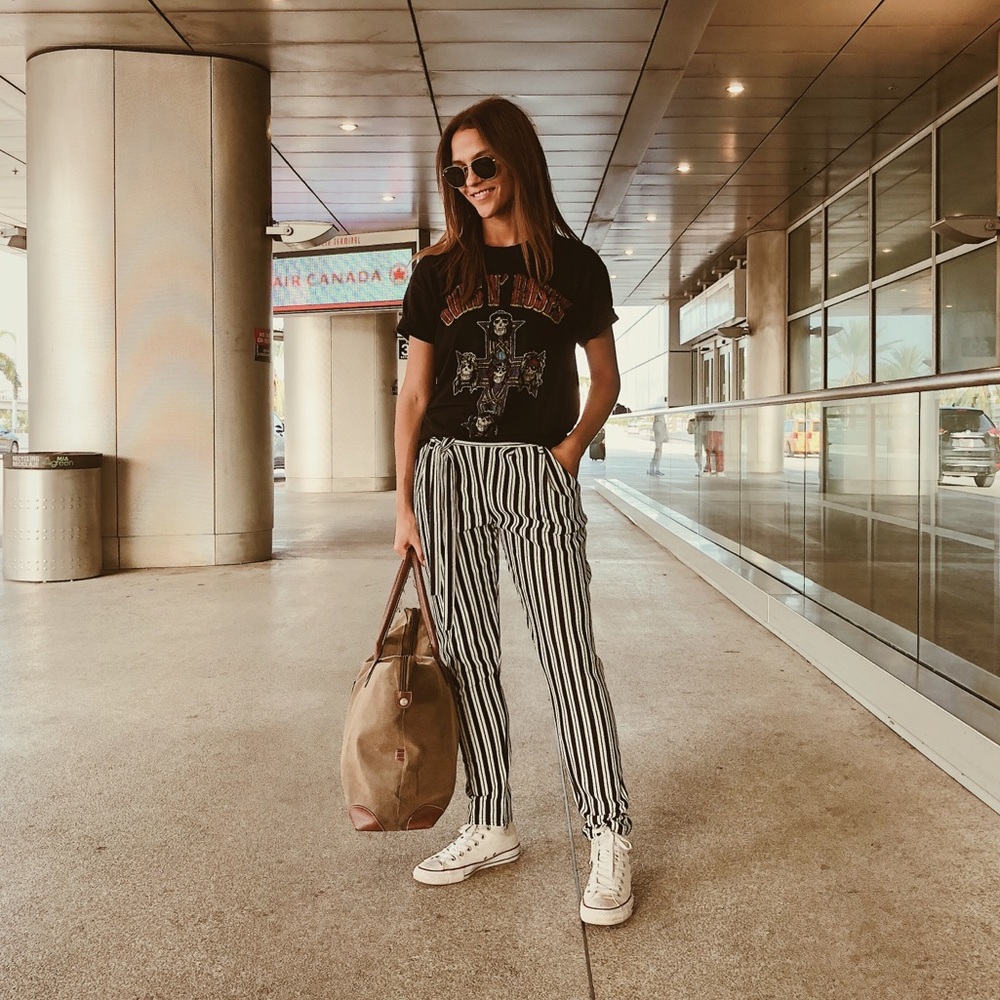 Black and white stripe joggers in Small